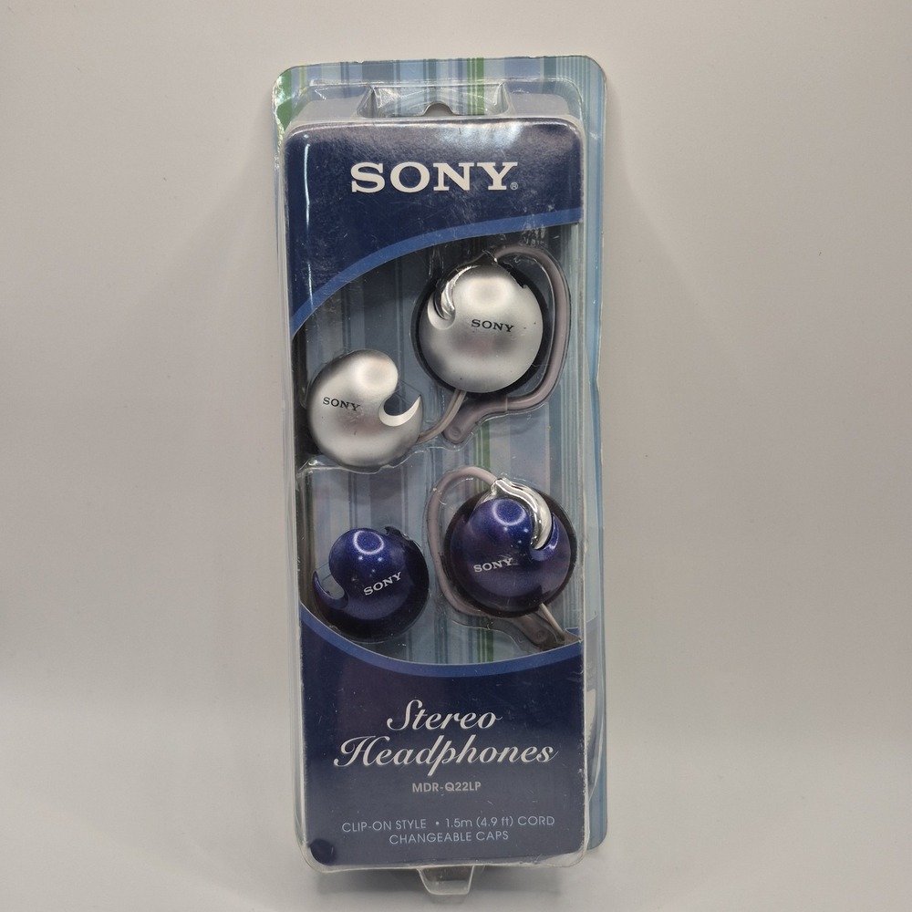 Sony MDR-Q22LP Ear-Hook Headphones Silver/Blue New In Original Package Wired